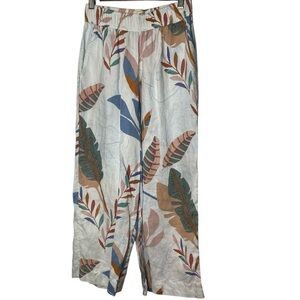 Cynthia Rowley Wide Leg Floral Linen Pants Beachy Breezy Pull On w/ Pockets Sz S